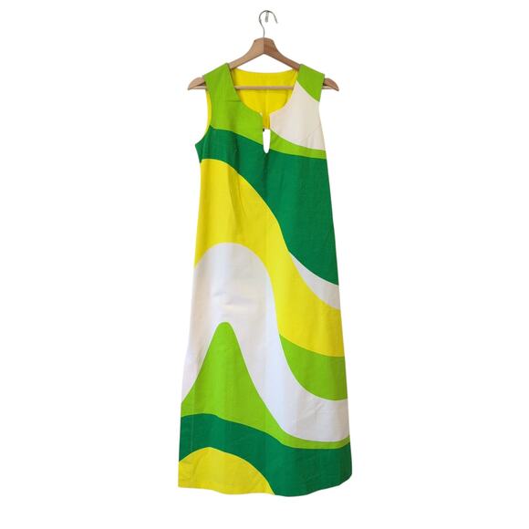 Vintage 70s Dress XS Funky‎ Mid-Century Green MCM Disco Hawaiian Hippie Groovy